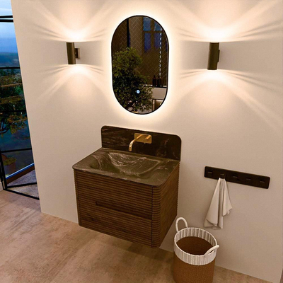 Mondiaz CIRO-DLUX Badkamermeubelset - 70x45x50cm - Solid surface wastafel Lava - 1 wasbak Midden - zonder kraangaten - 2 lades - Dusk