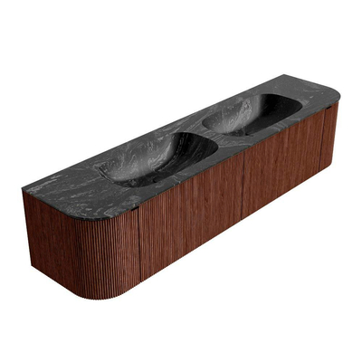 Mondiaz KURVE-DLUX Badkamermeubelset - 190x46x40cm - 2 lade - 2 deuren - wastafel solid surface - dubbel - zonder kraangat - Ruby