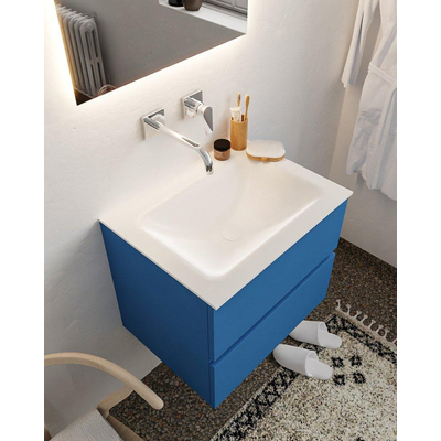 Mondiaz VICA ensemble de meuble de salle de bain - 60cm - meuble sous-vasque jeans - 2 tiroirs - lavabo cloud milieu - sans trou de robinet - miroir LED - version XL 60cm de haut