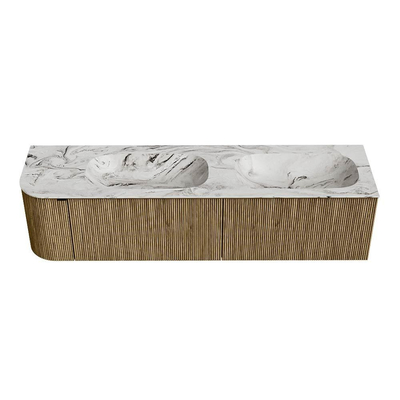 Mondiaz KURVE-DLUX Badkamermeubelset - 175x46x40cm - 2 lade - 1 deur - wastafel solid surface - dubbel / rechts - 2 kraangaten - Dusk