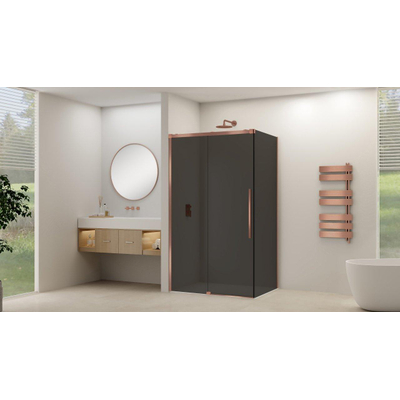 Van Rijn Products ST09 Schuifdeur tbv hoekcabine - 140x200cm - grijs rookglas - soft-close - Koper Geborsteld