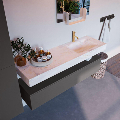 Mondiaz ALAN-DLUX Ensemble de meuble - 150cm - meuble Dark grey mat - 1 tiroir - Lavabo Cloud Ostra suspendu - vasque droite - 1 trou de robinet