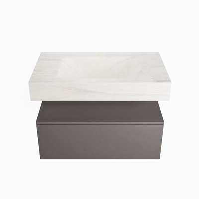 Mondiaz ALAN-DLUX Ensemble de meuble - 80cm - meuble Dark grey mat - 1 tiroir - Lavabo Cloud Ostra suspendu - vasque Centre - 0 trous de robinet