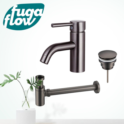 FugaFlow Eccelente Sobrado Badkamer Wastafelkraanset - lage wastafelkraan - klikwaste plug - verlaagde design sifon - PVD Gepolijst Gunmetal