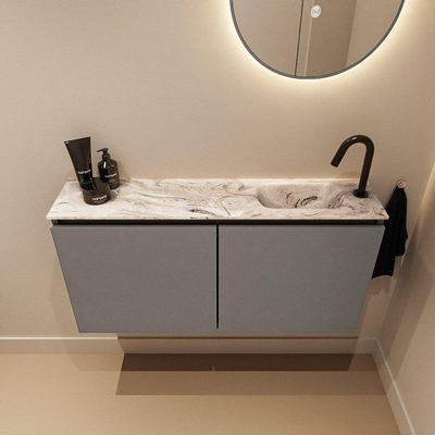 MONDIAZ TURE-DLUX Meuble toilette - 100cm - Smoke - EDEN - vasque Glace - position droite - 1 trou de robinet
