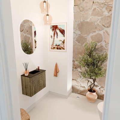 Mondiaz JOYA 50cm toiletmeubel - kleur Dusk - Wastafel FAYE positie Rechts 1 kraangat kleur Urban.