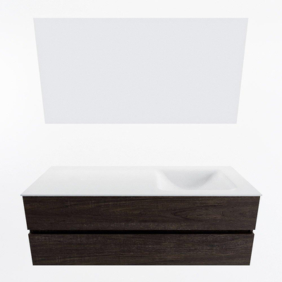 Mondiaz VICA ensemble de meuble de salle de bain - 140cm - meuble sous-vasque marron foncé - 2 tiroirs - lavabo cloud droite - 1 trou de robinet - couleur talc - miroir LED - version XL 60cm de haut