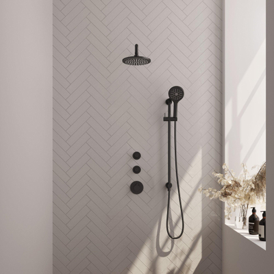 BRAUER Black Edition inbouw regendoucheset – Ø20 cm hoofddouche – 40 cm gebogen wandarm – ronde handdouche – glijstang 70 cm