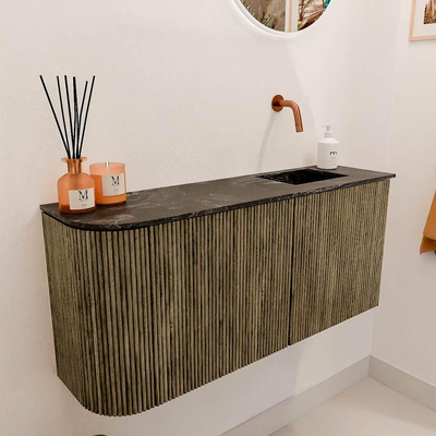 Mondiaz JOYA-DLUX 91.6cm toiletmeubel - ronding links kleur Dusk - Wastafel FAYE positie Rechts Zonder kraangat kleur Lava.