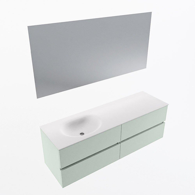 Mondiaz VICA ensemble de meuble de salle de bain - 150cm - meuble sous-vasque greey - 4 tiroirs - lavabo moon gauche - 1 trou de robinet - couleur talc - miroir LED - version XL 60cm haut