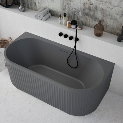Ideavit Archtec Baignoire semi-îlot 170x80x63cm - Rock Texture - avec trop-plein - bonde clic clac - pieds réglables - gris