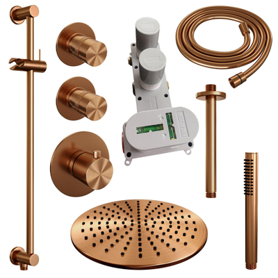 BRAUER Copper Edition inbouw regendoucheset – Ø30 cm hoofddouche – 20 cm plafondbuis – staafhanddouche – glijstang 70 cm