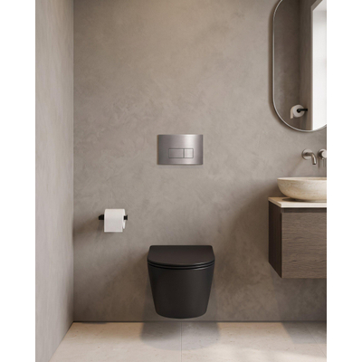 QeramiQ Dely Toiletset - 36.3x51.7cm - Geberit UP720 inbouwreservoir - rimless - diepspoel - 35mm zitting - softclose - bedieningsplaat steel - rechthoekige knoppen - mat zwart