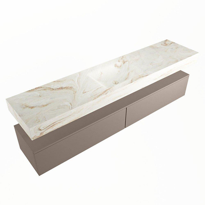 Mondiaz ALAN-DLUX Ensemble de meuble - 200cm - meuble Smoke mat - 2 tiroirs - Lavabo Cloud Frappe suspendu - vasque Centre - 0 trous de robinet