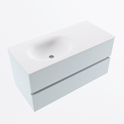 Mondiaz VICA ensemble de meuble de salle de bain - 100cm - meuble sous-vasque argile - 2 tiroirs - lavabo lune gauche - 1 trou de robinet - version haute 60cm - talc