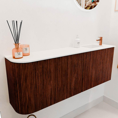 Mondiaz JOYA 111.6cm toiletmeubel - ronding links kleur Ruby - Wastafel FAYE positie Rechts 1 kraangat kleur Talc.