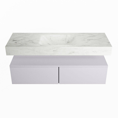 Mondiaz ALAN-DLUX Ensemble de meuble - 130cm - meuble Cale mat - 2 tiroirs - Lavabo Cloud Opalo suspendu - vasque Centre - 1 trou de robinet