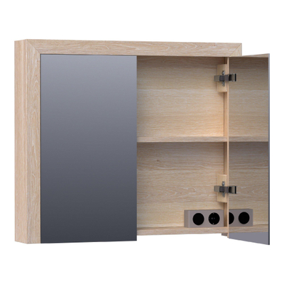 BRAUER Rise armoire de toilette - 80x70x15cm - sans éclairage - 2 portes miroir double face - chêne à lamelles blanc