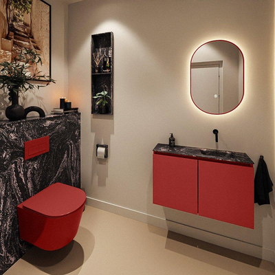 MONDIAZ TURE-DLUX Meuble toilette - 80cm - Fire - EDEN - vasque Lava - position droite - sans trou de robinet