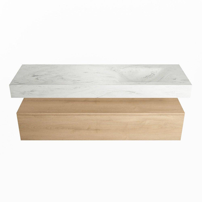 MONDIAZ ALAN - DLUX Badkamermeubelset - 150cm - onderkast - Washed Oak - 1 lade - vrijhangende wastafel - wasbak rechts - 0 kraangaten - Opalo