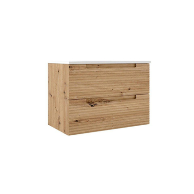 Saniclass Prime Balance Ensemble meuble de salle de bains - 80x55x45cm - 1 vasque ovale en céramique blanche - 1 trou de robinet - 2 tiroirs - miroir rectangulaire - chêne rustique