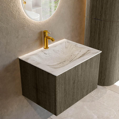 Mondiaz KURVE-DLUX Ensemble de meubles de salle de bains - 60x46x40cm - 1 tiroir - vasque solid surface - milieu - 1 trou de robinet - Shadow