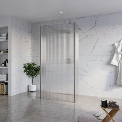 FugaFlow Eccelente Vetro Douche à l'italienne - 100x200cm - verre clair nervuré - anticalcaire - verre de sécurité 8mm - 2 parois latérales 40cm - avec bras muraux et profilés d'angle - Gunmetal