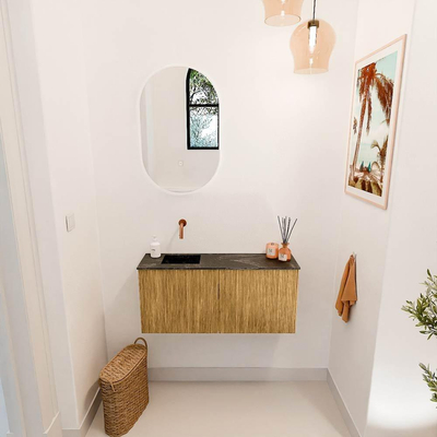 Mondiaz JOYA-DLUX 90cm toiletmeubel - kleur Oak - Wastafel FAYE positie Links Zonder kraangat kleur Lava.