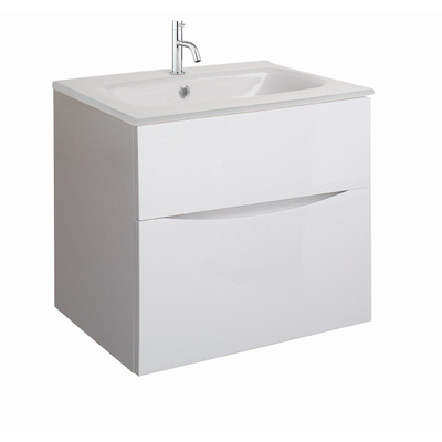 Crosswater Glide II Badmeubelset - 60x45x52cm - 2 lades - greeploos - white gloss - wastafel - kraangat - ice white