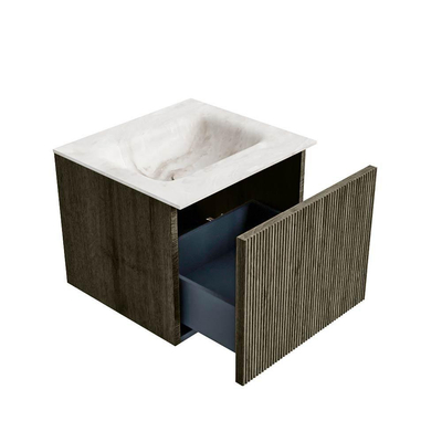 Mondiaz KURVE-DLUX Badkamermeubelset - 50x46x40cm - 1 lade - wastafel solid surface - midden - 1 kraangat - Shadow