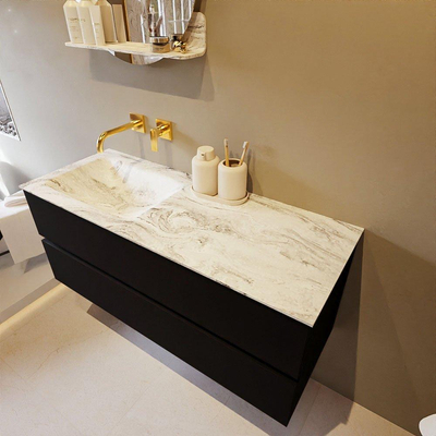 Mondiaz VICA-DLUX ensemble de meuble de salle de bain - 120cm - meuble sous-vasque urban - 2 tiroirs - lavabo encastré cloud gauche - sans trous de robinet - version haute de 60cm - glace