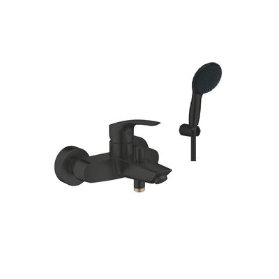 Grohe Eurosmart Badkraanset - eengreeps - opbouw - ronde handdoucheset - matte black (mat zwart)