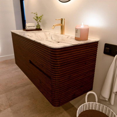 Mondiaz CIRO-DLUX Meuble de salle de bains - 120x45x50cm - Vasque solid surface Glace - 1 lavabo à droite - 1 trou de robinet - 2 tiroirs - Ruby