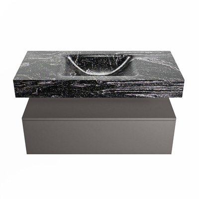 MONDIAZ ALAN - DLUX Badkamermeubelset - 100cm - onderkast - Dark grey - 1 lade - vrijhangende wastafel - wasbak midden - 0 kraangaten - Lava