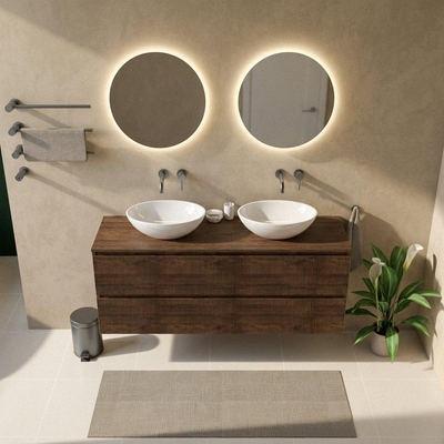 Saniclass Holz Atelier Ensemble meuble de salle de bains - 160x45x62cm - plan en bois - sans trou de robinet - 4 tiroirs - chêne charcoal mat (bois)