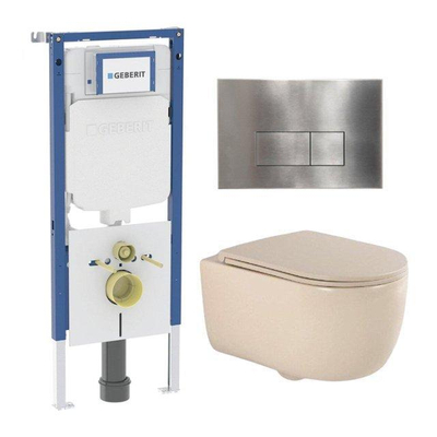 QeramiQ Dely Swirl Toiletset - 36.3x51.7cm - Geberit UP720 Duofix Sigma inbouwreservoir - slim zitting - steel bedieningsplaat - rechthoekige knoppen - beige