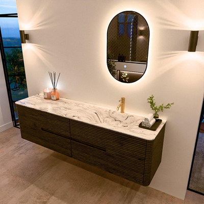 Mondiaz CIRO-DLUX Meuble de salle de bains - 180x45x50cm - Vasque solid surface Glace - 1 lavabo à droite - 1 trou de robinet - 4 tiroirs - Shadow