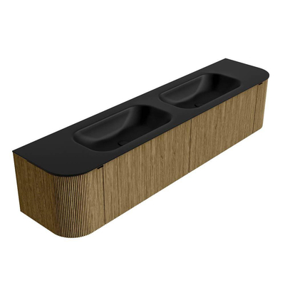 Mondiaz KURVE Badkamermeubelset - 200x46x40cm - 2 lade - 2 deuren - wastafel solid surface - dubbel - zonder kraangat - Dusk