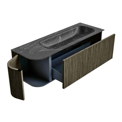 Mondiaz KURVE-DLUX Badkamermeubelset - 135x46x40cm - 1 lade - 1 deur - wastafel solid surface - rechts - 1 kraangat - Shadow