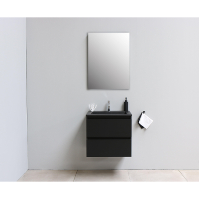 Basic Bella Meuble salle de bains avec lavabo acrylique avec miroir Noir 60x55x46cm 1 trou de robinet Noir mat