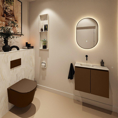 MONDIAZ TURE-DLUX Meuble toilette - 60cm - Rust - EDEN - vasque Ostra - position gauche - sans trou de robinet