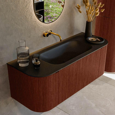 Mondiaz KURVE Ensemble de meuble de salle de bains - 120x46x40cm - 1 tiroir - 2 portes - vasque solid surface - centrale - sans trou de robinet - Ruby