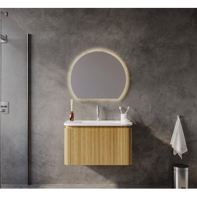 Saniclass Terra Badkamermeubelset - 80cm - 2 lades - afgeronde hoeken - 1 wastafel - met kraangat - sandwood (licht eiken)