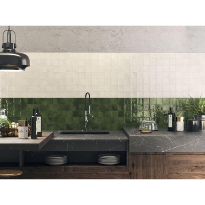ÉCHANTILLON Terravito Bemare carreau mural - 10x10cm - 8mm - Carré - Vert olive brillant