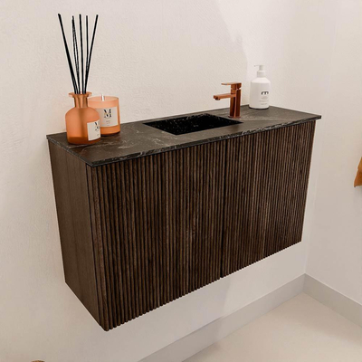 Mondiaz JOYA-DLUX 70cm toiletmeubel - kleur Walnut - Wastafel FAYE positie Midden 1 kraangat kleur Lava.