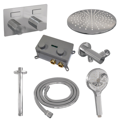 BRAUER Chrome Carving inbouw regendoucheset – Ø30 cm hoofddouche – 30 cm plafondbuis – ronde handdouche – set 60