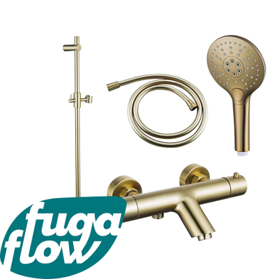 FugaFlow Eccelente Sobrado Badkamer badkraan met glijstangset met ronde handdouche, gladde doucheslang geborsteld messing PVD - Black Friday -