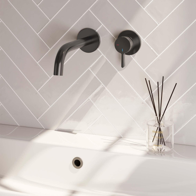 Brauer Gunmetal Edition Mitigeur de lavabo encastré - bec courbé à gauche - manette de moyenne épaisseur - modèle E 1 - PVD - gunmetal brossé