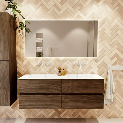 Mondiaz VICA 140cm meubles de salle de bains Mocha 4 tiroirs. Lavabo CLOUD Double sans trou pour robinet, couleur Talc.