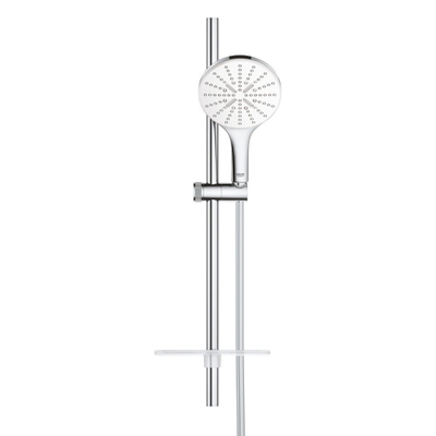 GROHE Rainshower Smartactive 150 Ensemble barre de douche - 60cm - douchette ronde - 3 types de jets - flexible de douche lisse - avec porte-savon - chrome/moon white